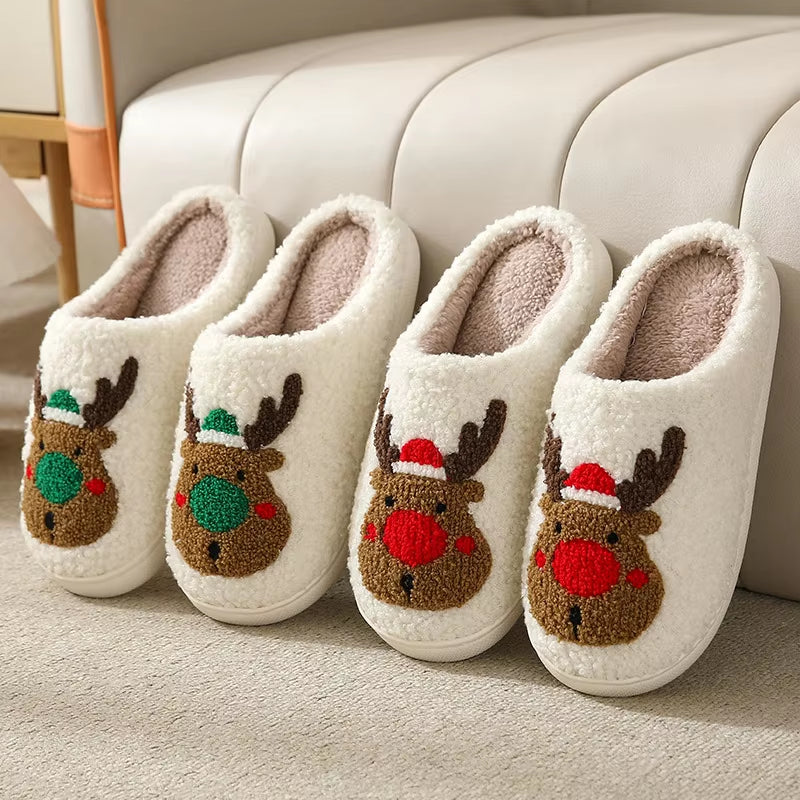 Christmas Slippers Women'S Men Home Bedroom Shoes Winter Men'S Female Indoor Plush Soft Fluffy Living Room Floor Flip Flops