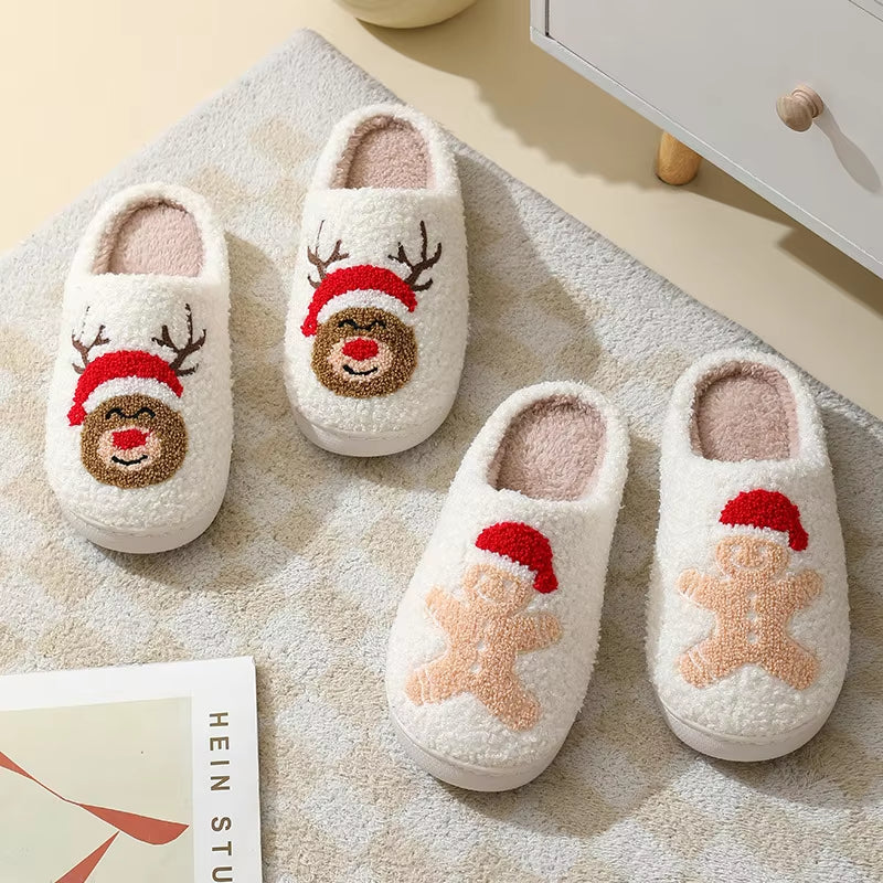 Christmas Slippers Women'S Men Home Bedroom Shoes Winter Men'S Female Indoor Plush Soft Fluffy Living Room Floor Flip Flops