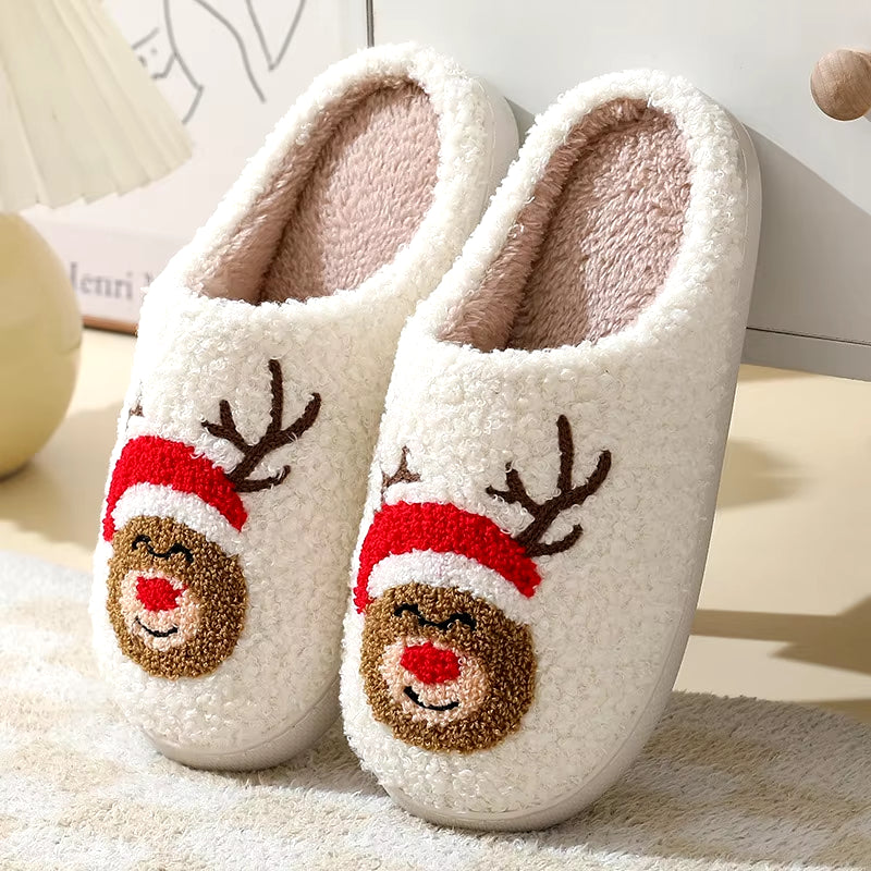 Christmas Slippers Women'S Men Home Bedroom Shoes Winter Men'S Female Indoor Plush Soft Fluffy Living Room Floor Flip Flops